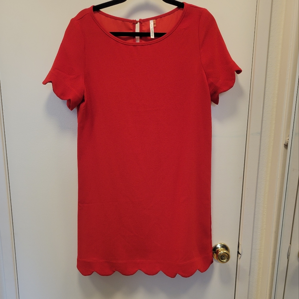 Vici Red Scalloped Shift Mini Dress